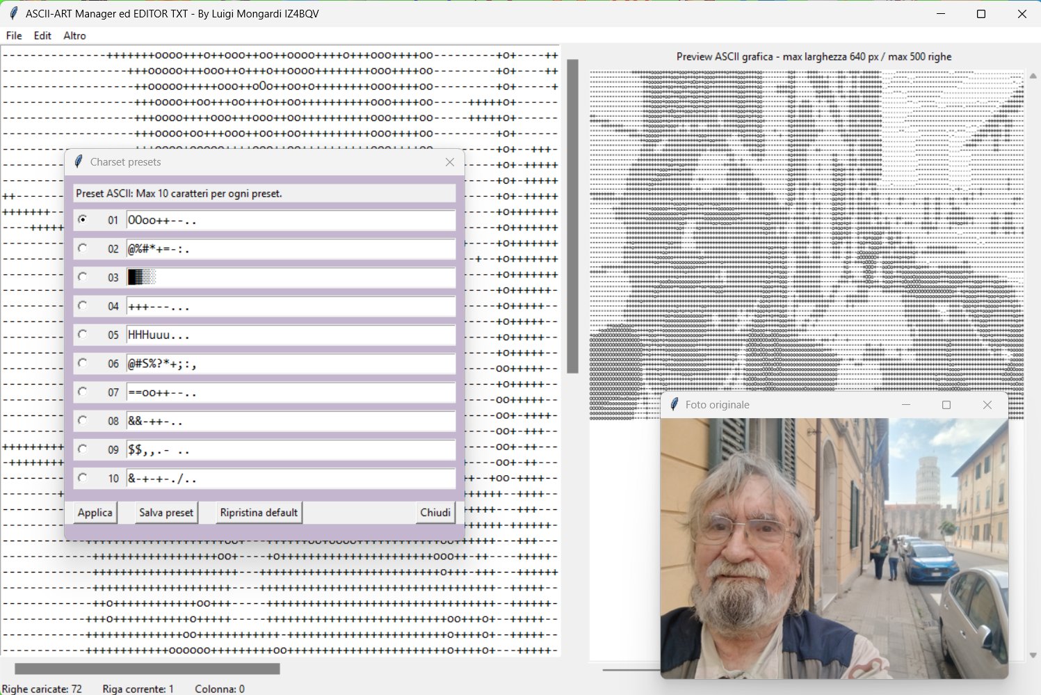 Schermata principale di ASCII-ART Manager ed EDITOR TXT