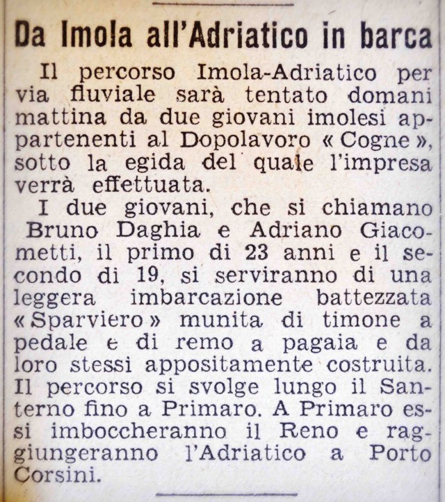 L'articolo sul Resto Del Carlino dell'epoca che annuncia l'impresa!