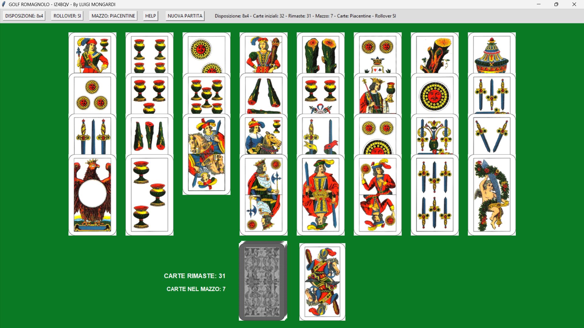 Videata del gioco con carte Piacentine