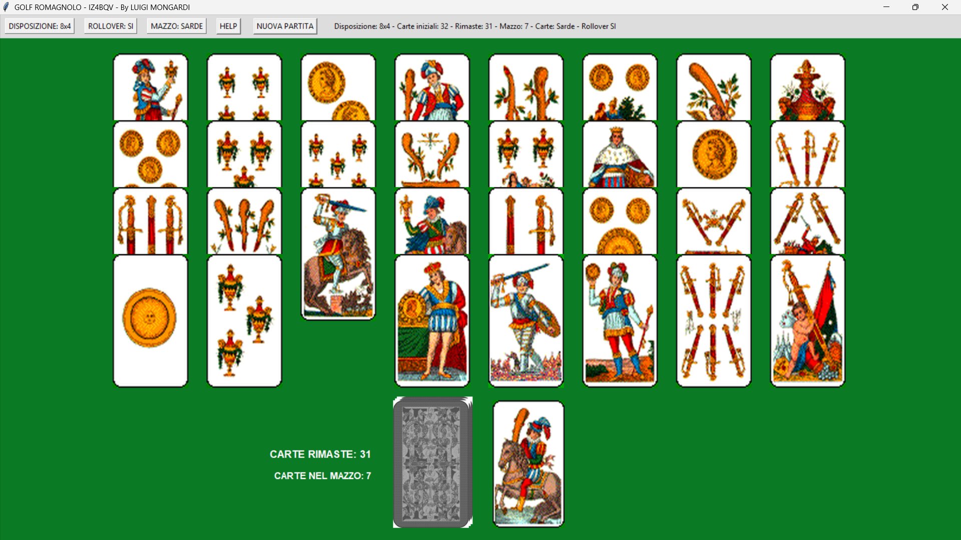 Videata del gioco con carte Sarde