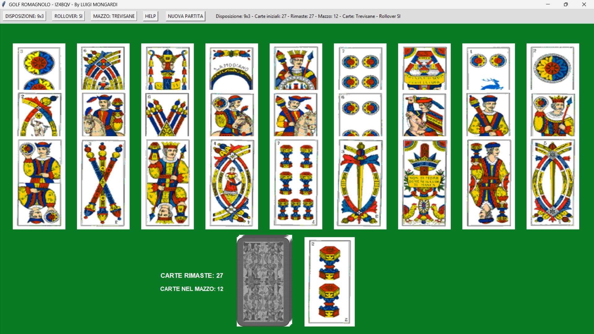 Videata del gioco con carte Trevisane